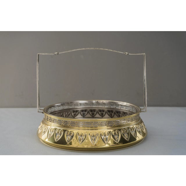 Jugendstil centerpiece with original glass, circa 1908. Polished and stove enameled.