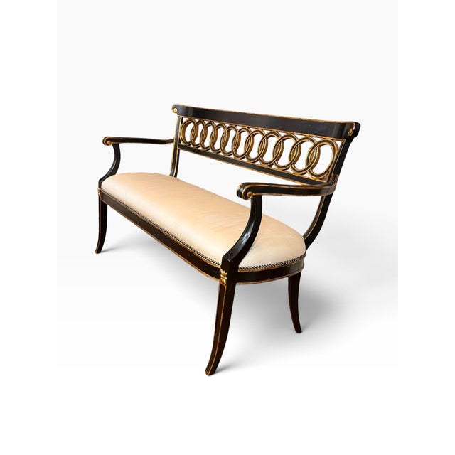 Neoclassical Maitland-Smith Neoclassical Black Lacquer & Gilt Upholstered Settee For Sale - Image 3 of 18