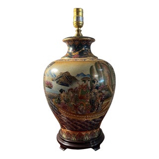 Late 20th Century Ceramic Satsuma Geisha Table Lamp For Sale