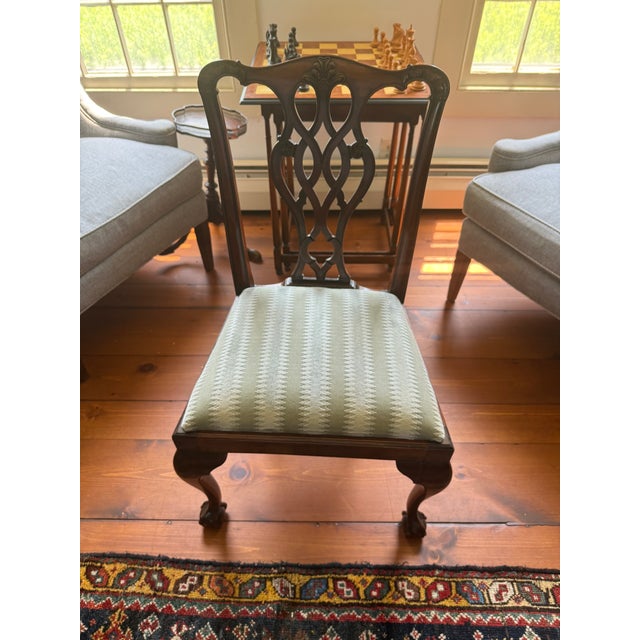 Antique Grand Regency-Style Three-Pedestal Mahogany Dining Suite, Seats 12 — Table + 10 Chairs — Brass Paw Casters For Sale - Image 9 of 10