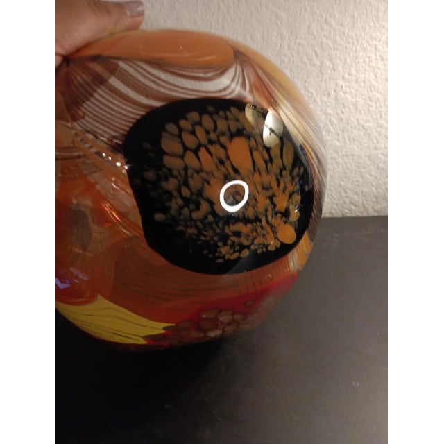 Orange 1980s Murano Italy Art Glass Ball Vase For Sale - Image 8 of 8