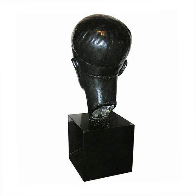 Black Bronze Boy's Head Sculpture on Pedestal, Mid-20th Century For Sale - Image 8 of 10