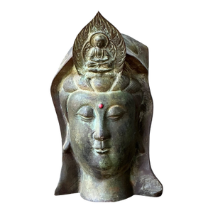 Vintage Patinated Bronze Buddha Head