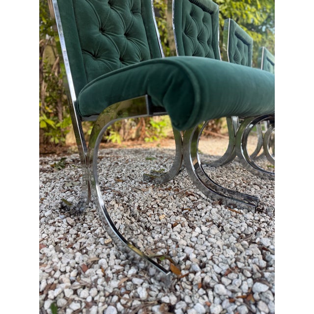 Vintage 1970s Glass & Chrome Dining Set With Hunter Green Cantilever Chairs For Sale - Image 9 of 16