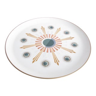 Vintage Large Enameled Metal Serving Tray With Atomic Star Design For Sale
