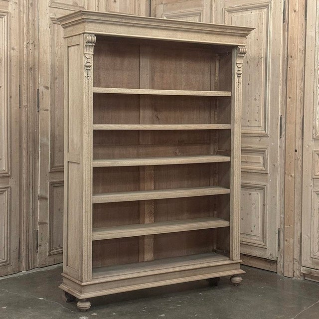 Antique Dutch Neoclassical Open Bookcase in Solid Stripped White Oak For Sale - Image 4 of 18