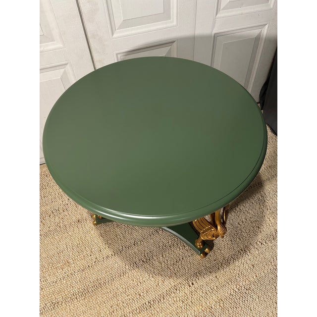 Late 20th Century Green Painted Wood and Gilt Bronze Gueridon Table With Swan Motif Legs For Sale - Image 4 of 11