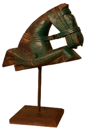Primitive Architectural Carved Wood Mounted Indian Horse Head, 1890s