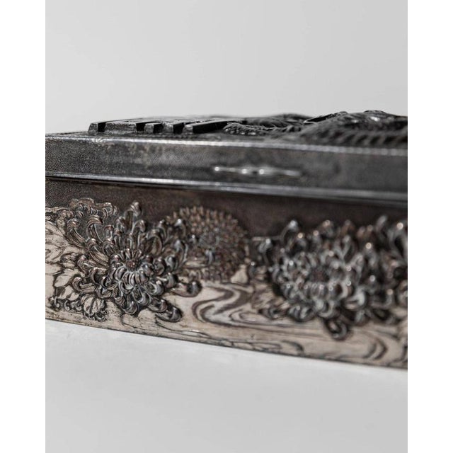 Vintage Japanese Silver-Plated Box with Dragon Motif and Wood Inlay, Early 19th Century For Sale - Image 9 of 17