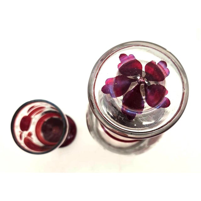 Glass Bohemian Style Ruby Red Crystal Decanter & Goblet, Set of 2 Pieces For Sale - Image 7 of 8