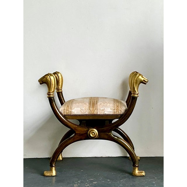 Hollywood Regency Vintage Egyptian Revival Gilt Ram’s Head Curule Seat For Sale - Image 3 of 15
