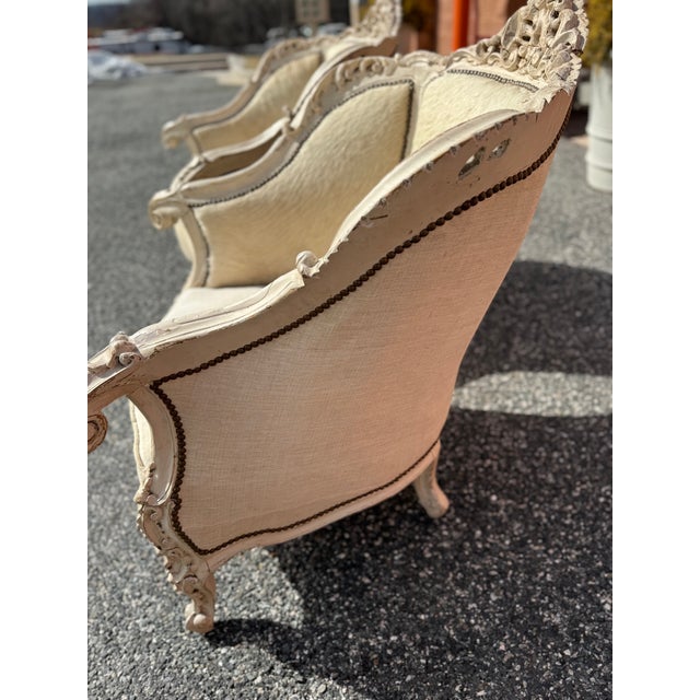 Cream Pair of Louis XV Style Carved Bergère Lounge Chairs For Sale - Image 8 of 15