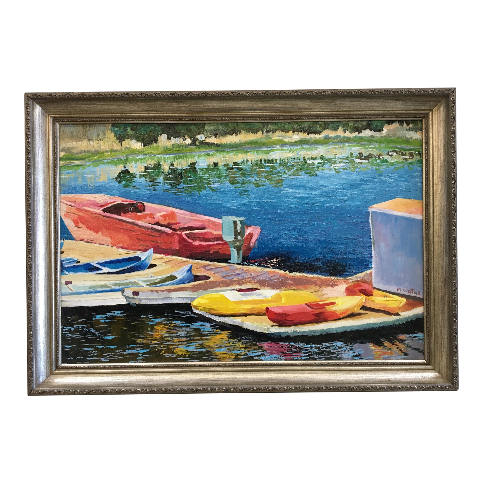 Lake Dock & Boats Acrylic Painting Chairish