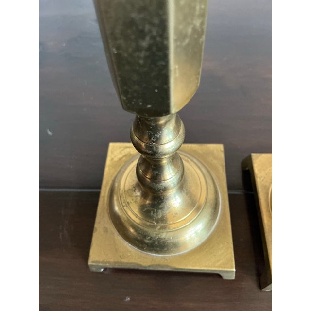 Pair of Vintage Japanese Solid Brass Candlesticks For Sale - Image 4 of 7