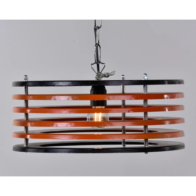 Burnt Orange Italian Black & Orange Color Round Pendant Light - Black Finish For Sale - Image 8 of 13