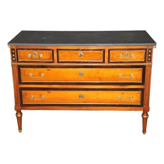 19th C French Directoire Brass Mounted Louis XVI Slate Top Commode For Sale