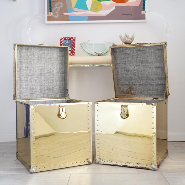 Vintage Pair of Brass Storage Trunk Side Tables For Sale - Image 10 of 13