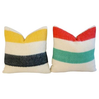 Authentic Hudson's Bay Blanket Pillows - A Pair For Sale