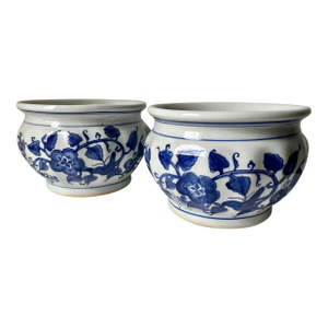 Chinoiserie Blue & White Cachepots /Planters-Set 2