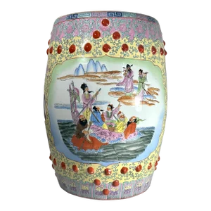 Chinese Famille Rose Porcelain Garden Seat Side Table Stool.
