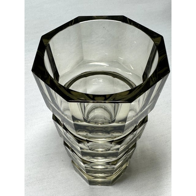 1930s 1930s Smokey Topaz Art Deco Geometric Prism Glass Vase, Josef Hoffman Style for Moser For Sale - Image 5 of 7
