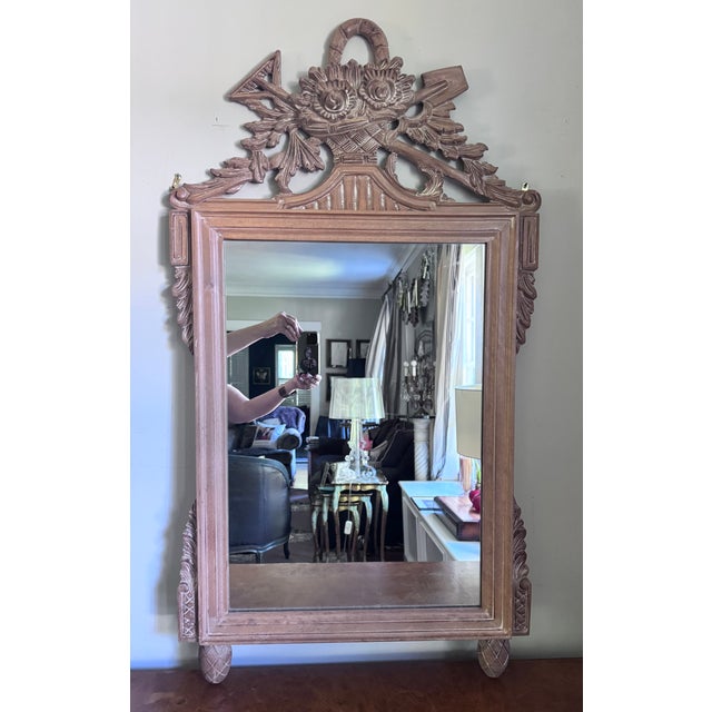 Wood Mid 20th Century French Carved Wood Mirror With Garden Tools & Basket For Sale - Image 7 of 11