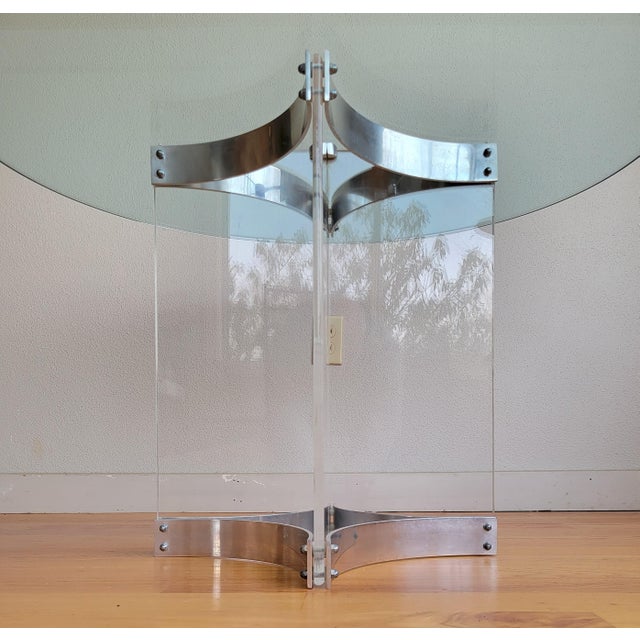 Mid-Century Modern 1970s Post Modern Lucite and Chrome Glass Top Coffee Table For Sale - Image 3 of 4