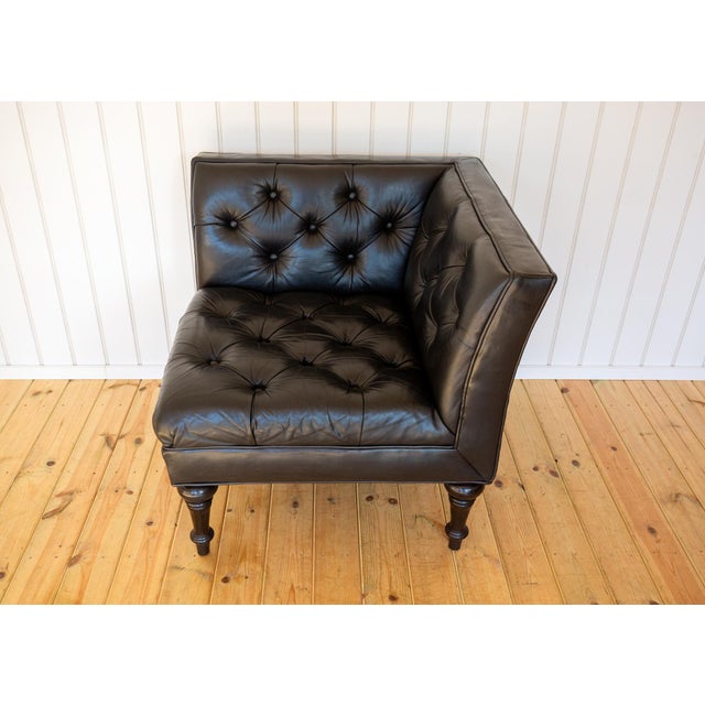Black Leather Chesterfield Armchair Corner Salon Moschino Haslam Country House Designer, 1990s For Sale - Image 17 of 18