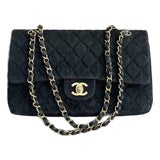 1990s Chanel Vintage Black Denim Flap Bag For Sale