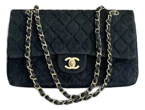1990s Chanel Vintage Black Denim Flap Bag
