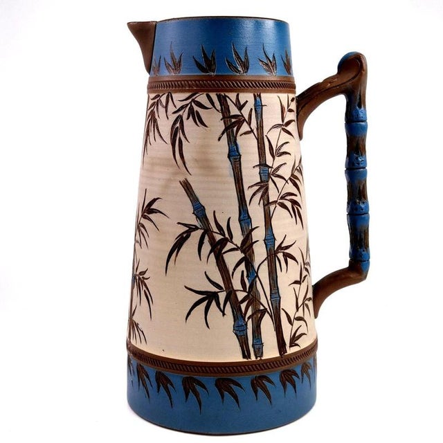 Antique Aesthetic Movement Stoneware Water Jug with Bamboo Pattern from Dudson, 1880 For Sale - Image 4 of 11