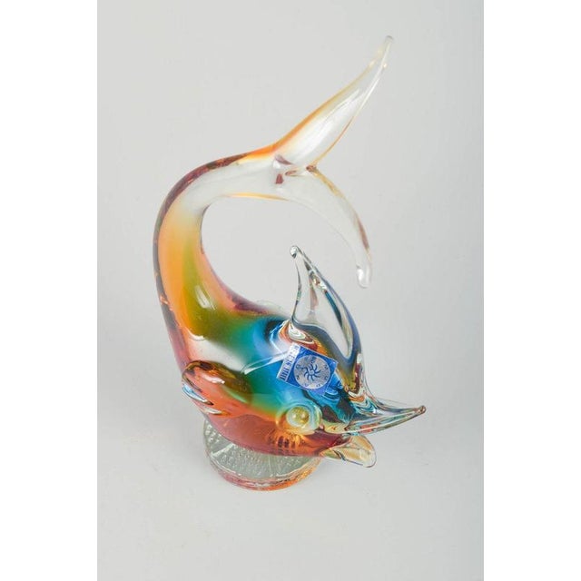 Murano Glass Colourful fish sculpture, 1960/70s. Handmade Italian glass sculpture in the form of a leaping fish, crafted...