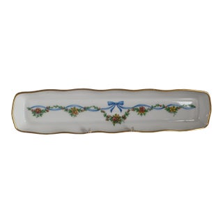 Antique Wg & Co Limoges France Trinket Tray Hand Painted Floral Ribbon 8” For Sale