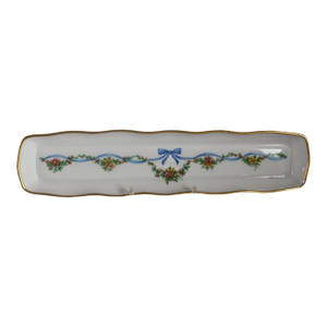 Antique Wg & Co Limoges France Trinket Tray Hand Painted Floral Ribbon 8”