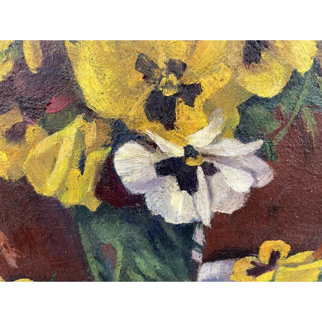 Pansies Still Life, Early 20th Century, Oil on Canvas For Sale - Image 8 of 14