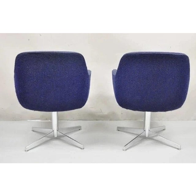 Vintage Mid Century Modern Blue Upholstered Chrome Swivel Base Club Chair - Pair For Sale - Image 10 of 12