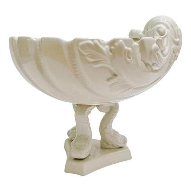 Vintage Italian Whiteware Shell & Dolphin Pedestal Centerpiece For Sale