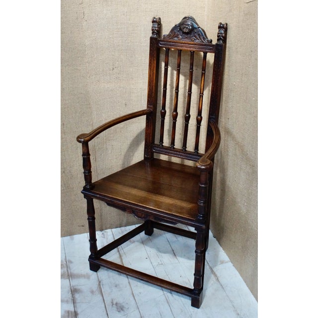 A Superb and Rare Beech Victorian Continental Spindle Back Open Armchair, with its hand turned spindle design back and the...