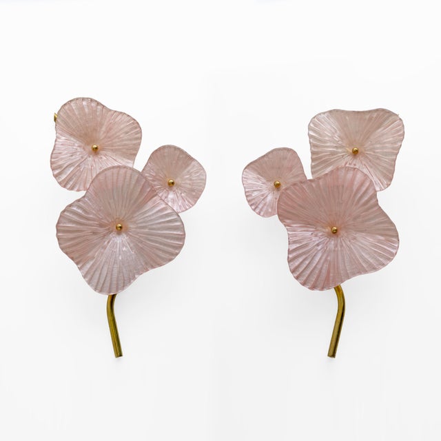 Modern Murano Artistic Glass Pearly Pink and Brass Sconces, 1990, Set of 2 For Sale - Image 11 of 11