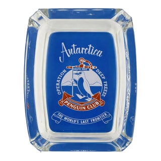 Vintage Antarctica Operation Deep Freeze Penguin Club Glass Ashtray For Sale
