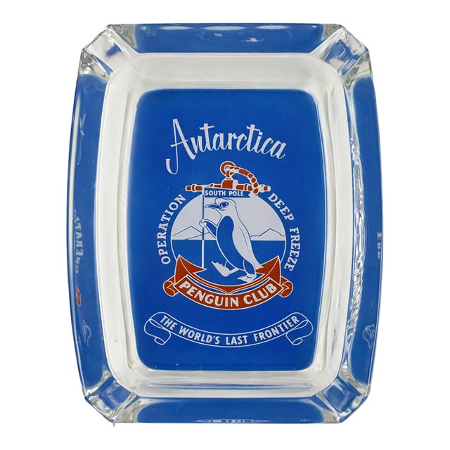 Vintage Antarctica Operation Deep Freeze Penguin Club Glass Ashtray For Sale