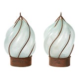 Vintage Wrought Iron and Hand Blown Glass Lamp Shades/Globes - a Pair For Sale