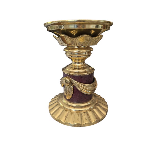 Vintage Solid Brass Swag Tassel Altar Pillar Candle Holder For Sale In Charlotte - Image 6 of 12