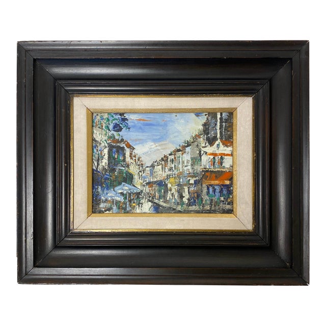 Small French Cityscape Oil Painting, Paris France Street Scene Painting For Sale
