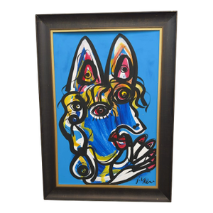 "Blue Woman From Paris" Titled Peter Keil Painting Framed