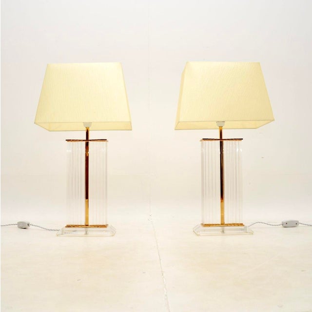 Vintage French Acrylic Glass and Brass Table Lamps, 1970, Set of 2 For Sale - Image 10 of 10