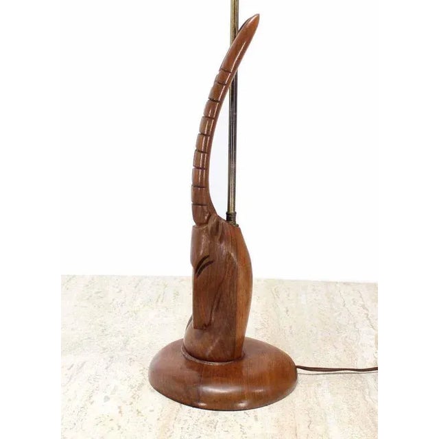 Vintage Mid Century Sculptural Carved Wood Gazelle Motive Walnut Table Lamps- a Pair For Sale - Image 6 of 8