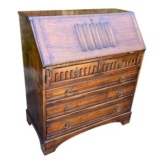 Pierre Deux French Country Oak Linen Fold Secretary Desk For Sale