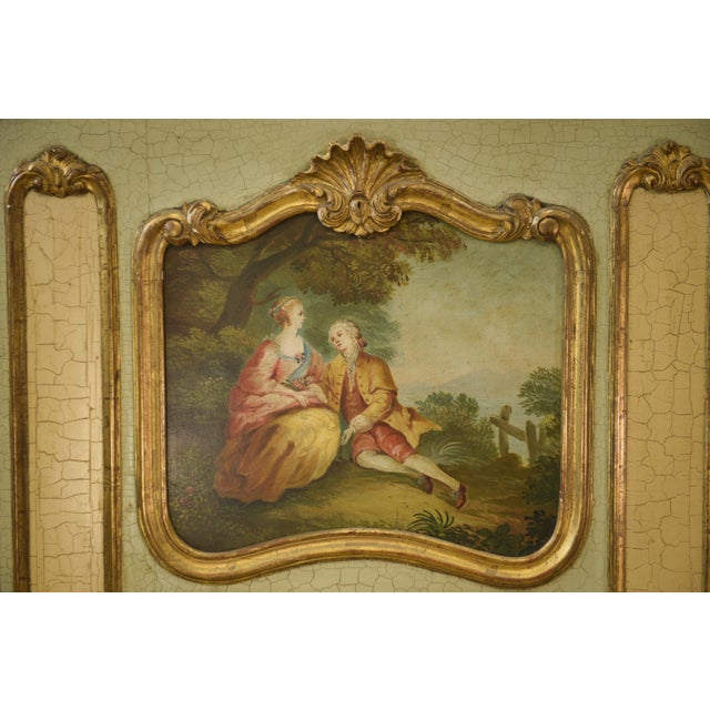 Trumeau Mirror with Crackled Patina and Oil on Panel Depicting a 19th-Century Romantic Scene For Sale - Image 10 of 12