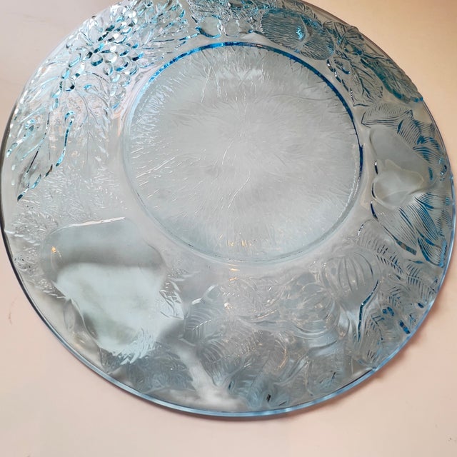 Sky Blue Kig Vintage 10.5" Blue Pressed Glass Grapes and Leaves Tableware Dinner Plates, Set of 7 For Sale - Image 8 of 11